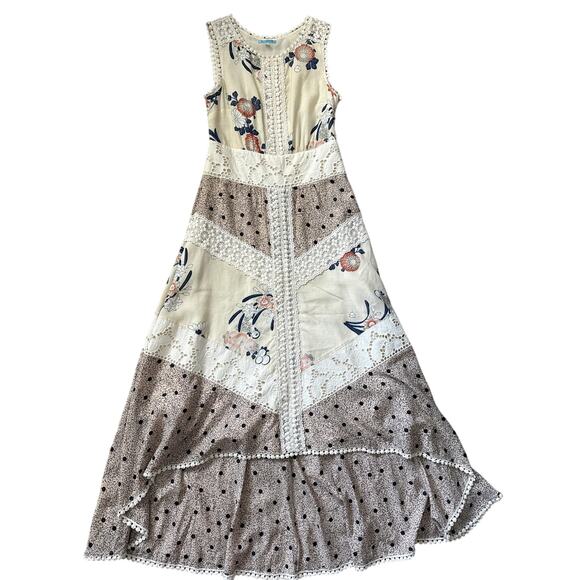 Anthropologie Leifnotes Field Biology Floral Lace Trim Midi Dress Cream Size 4 - Picture 4 of 12